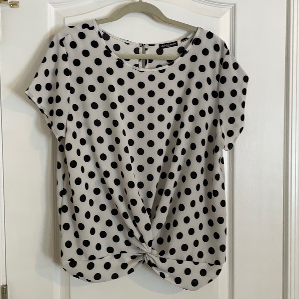 Cha cha vente XL off-white/black polka dot blouse